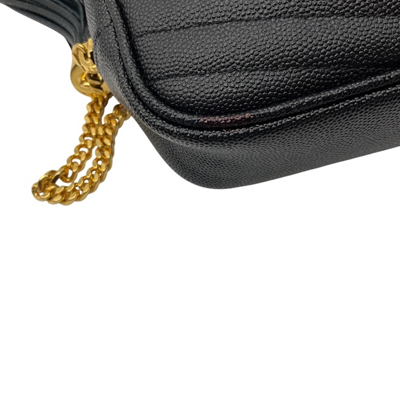 SAINT LAURENT BLACK MATELASSE CHEVRON QUILTED CALFSKIN LEATHER MINI LOU CAMERA B - Picture 7 of 13